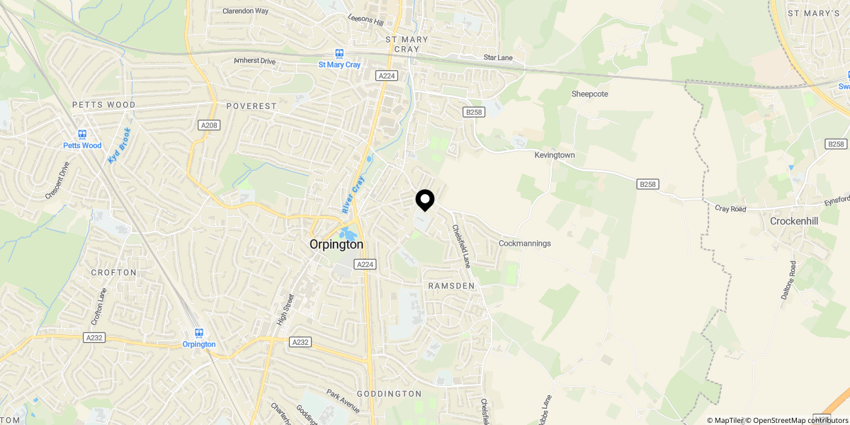 Approximate location of Stanton Close, Orpington, BR5 4RN