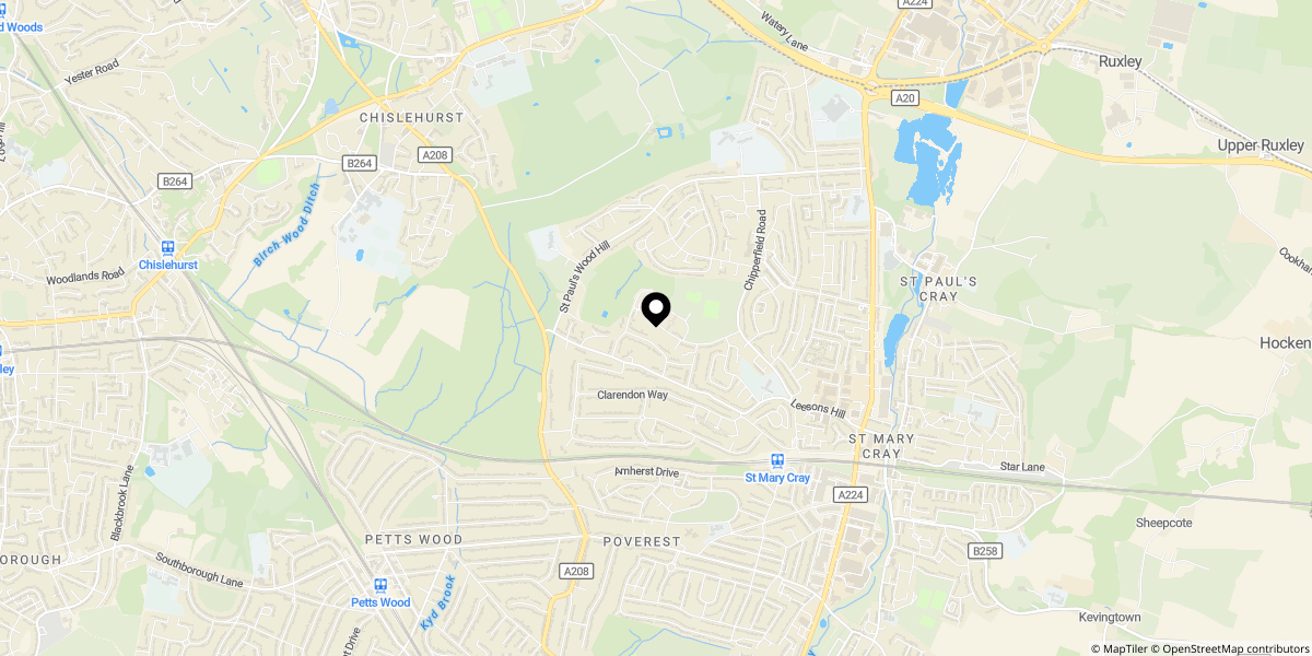 Approximate location of Petersham Drive, Orpington, BR5 2QF