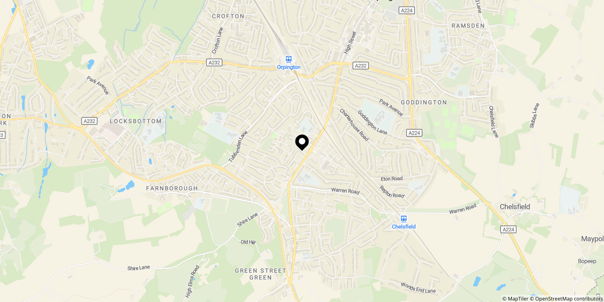 Approximate location of Taylor Close, Orpington, BR6 9UH