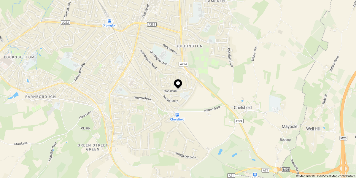 Approximate location of Eton Road, Orpington, BR6 9HF