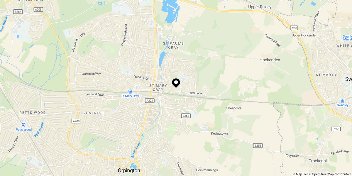 Approximate location of Doveney Close, Orpington, BR5 3WF