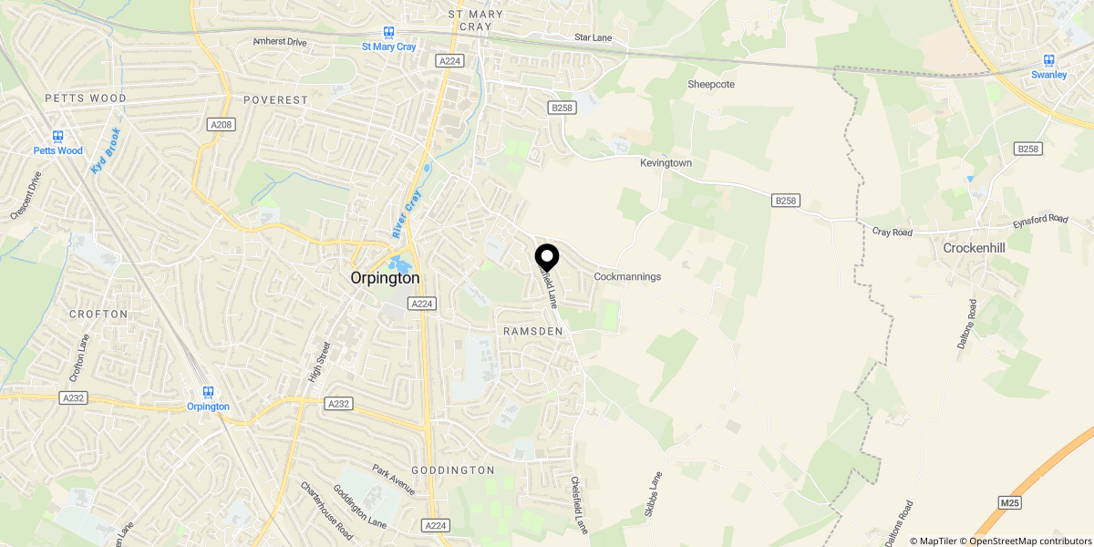 Approximate location of Chelsfield Lane, Orpington, BR5 4HQ
